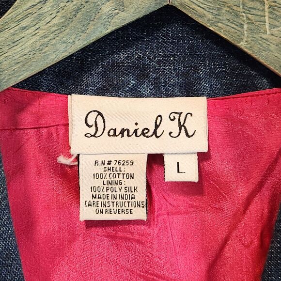Daniel K Women's L‎ Embroidered Poly Silk Lined Denim Jacket Shacket Purses - Picture 4 of 16